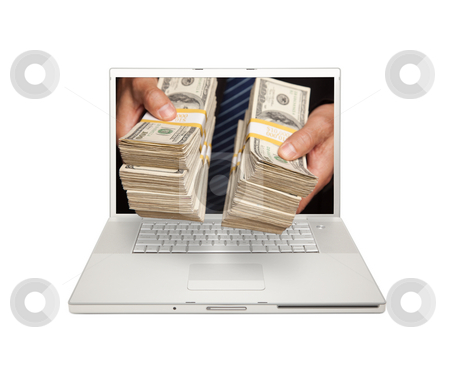 To use this stock image in your creative project, please select the size you need over to the right and click the "Add to Cart" button.
Your downloaded image will come with the Cutcaster watermark removed so don’t worry about the watermark you see on this page. Man Handing Stacks of Money Through Laptop Screen stock photo, Man Handing Stacks of Money Through Laptop Screen Isolated on a White Background. by Andy Dean