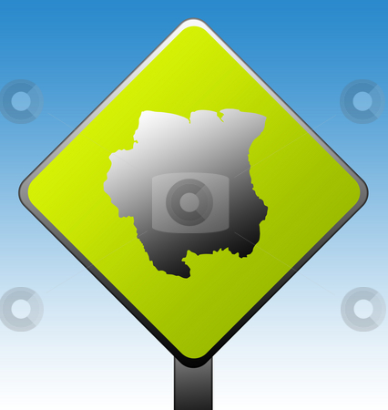 To use this stock image in your creative project, please select the size you need over to the right and click the "Add to Cart" button.
Your downloaded image will come with the Cutcaster watermark removed so don’t worry about the watermark you see on this page. Suriname road sign stock photo, Suriname map on green diamond shaped road sign with gradient blue sky background. by Martin Crowdy