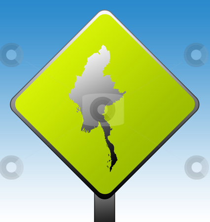 To use this stock image in your creative project, please select the size you need over to the right and click the "Add to Cart" button.
Your downloaded image will come with the Cutcaster watermark removed so don’t worry about the watermark you see on this page. Burma road sign stock photo, Burma or Myanmar green diamond shaped road sign with gradient blue sky background. by Martin Crowdy