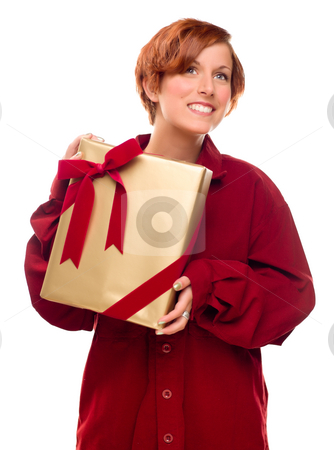 To use this stock image in your creative project, please select the size you need over to the right and click the "Add to Cart" button.
Your downloaded image will come with the Cutcaster watermark removed so don’t worry about the watermark you see on this page. Pretty Red Haired Girl with Wrapped Gift Isolated stock photo, Pretty Red Haired Girl with Wrapped Gift Isolated on a White Background. by Andy Dean