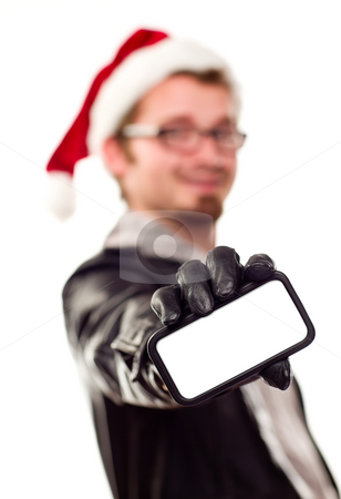 To use this stock image in your creative project, please select the size you need over to the right and click the "Add to Cart" button.
Your downloaded image will come with the Cutcaster watermark removed so don’t worry about the watermark you see on this page. Man with Santa Hat Holding Out Blank Cell Phone stock photo, Smiling Young Man with Santa Hat Holding Out Blank Cell Phone Isolated on a White Background. by Andy Dean