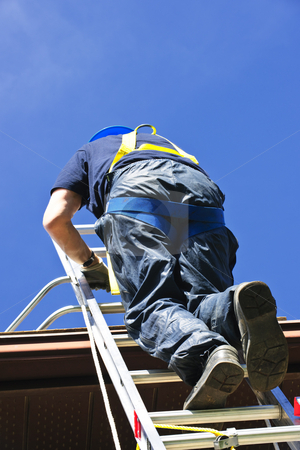 To use this stock image in your creative project, please select the size you need over to the right and click the "Add to Cart" button.
Your downloaded image will come with the Cutcaster watermark removed so don’t worry about the watermark you see on this page. Construction worker climbing ladder stock photo, Construction worker climbing extension ladder to roof by Elena Elisseeva