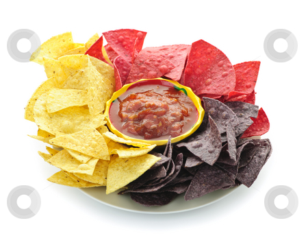 To use this stock image in your creative project, please select the size you need over to the right and click the "Add to Cart" button.
Your downloaded image will come with the Cutcaster watermark removed so don’t worry about the watermark you see on this page. Tortilla chips and salsa stock photo, Bowl of salsa with colorful tortilla chips isolated on white background by Elena Elisseeva