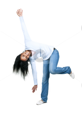 To use this stock image in your creative project, please select the size you need over to the right and click the "Add to Cart" button.
Your downloaded image will come with the Cutcaster watermark removed so don’t worry about the watermark you see on this page. Playful young woman stock photo, Playful black woman isolated on white background by Elena Elisseeva