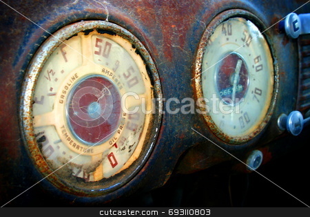 To use this stock image in your creative project, please select the size you need over to the right and click the "Add to Cart" button.
Your downloaded image will come with the Cutcaster watermark removed so don’t worry about the watermark you see on this page. Old Speedometer stock photo, An old Chevrolet that I found at the side of a road. I like the texture of the rust in the photo. by Henrik Lehnerer
