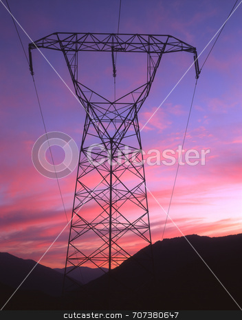 To use this stock image in your creative project, please select the size you need over to the right and click the "Add to Cart" button.
Your downloaded image will come with the Cutcaster watermark removed so don’t worry about the watermark you see on this page. High Tension stock photo, Electric power lines and tower photographed at sunset. by Mike Norton
