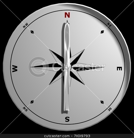 To use this stock image in your creative project, please select the size you need over to the right and click the "Add to Cart" button.
Your downloaded image will come with the Cutcaster watermark removed so don’t worry about the watermark you see on this page. Top View of a Compass stock photo, A compass pointing North, isolated on a black background. by Daniel Wiedemann