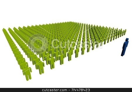 To use this stock image in your creative project, please select the size you need over to the right and click the "Add to Cart" button.
Your downloaded image will come with the Cutcaster watermark removed so don’t worry about the watermark you see on this page. Leadership stock photo, A concept image of workers. A blue leader in front of a green crowd. by Daniel Wiedemann