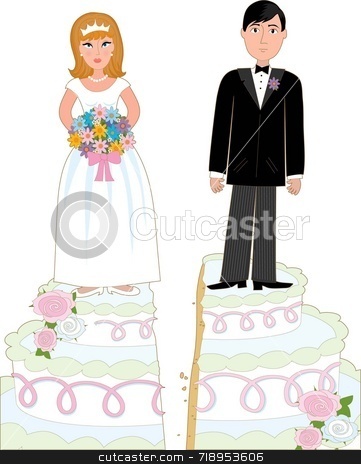 To use this stock image in your creative project, please select the size you need over to the right and click the "Add to Cart" button.
Your downloaded image will come with the Cutcaster watermark removed so don’t worry about the watermark you see on this page. Divorce Cake stock photo, Bride and groom standing on a wedding cake that has split down the middle suggesting a divorce. by Maria Bell