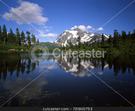 To use this stock image in your creative project, please select the size you need over to the right and click the "Add to Cart" button.
Your downloaded image will come with the Cutcaster watermark removed so don’t worry about the watermark you see on this page. Mt. Shuksan stock photo, Mt. Shuksan ferlecting in Picture Lake in the Mt. Baker Wilderness, Washington State. by Mike Norton