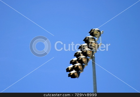To use this stock image in your creative project, please select the size you need over to the right and click the "Add to Cart" button.
Your downloaded image will come with the Cutcaster watermark removed so don’t worry about the watermark you see on this page. Floodlight stock photo, Floodlight from a football stadium with the sky as a background. by Henrik Lehnerer