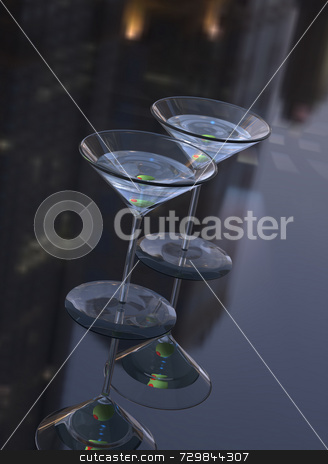 To use this stock image in your creative project, please select the size you need over to the right and click the "Add to Cart" button.
Your downloaded image will come with the Cutcaster watermark removed so don’t worry about the watermark you see on this page. Two Martinis stock photo, 3D illustration of two martini cocktail mixed drinks with green olives. Classic martini glasses on imaginary reflective surface with abstract city buildings reflected on it. Great reflections and night time ambiance. by ngirl