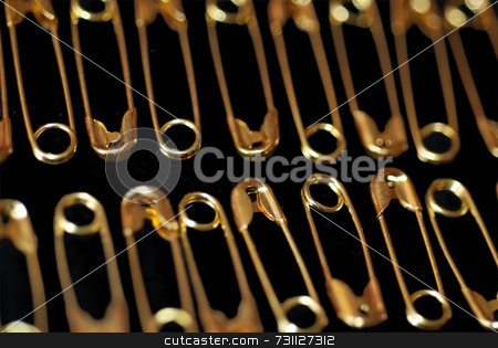 To use this stock image in your creative project, please select the size you need over to the right and click the "Add to Cart" button.
Your downloaded image will come with the Cutcaster watermark removed so don’t worry about the watermark you see on this page. Gold Safety Pins stock photo, Rows of shiny golden safety pins on a black background by Philippa Willitts
