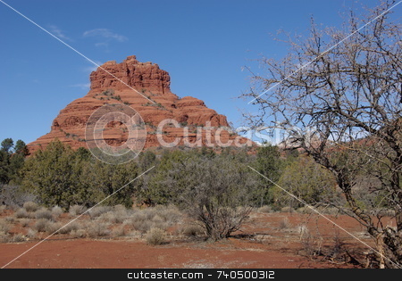 To use this stock image in your creative project, please select the size you need over to the right and click the "Add to Cart" button.
Your downloaded image will come with the Cutcaster watermark removed so don’t worry about the watermark you see on this page. Sedona's Bell Rock stock photo, Bell Rock is one of the numerous red rock geological formations that greet visitors to Sedona, Arizona. by Dennis Thomsen