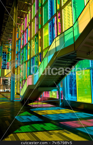 To use this stock image in your creative project, please select the size you need over to the right and click the "Add to Cart" button.
Your downloaded image will come with the Cutcaster watermark removed so don’t worry about the watermark you see on this page. Colorful stairs 2 stock photo, Shot taken under colorful stairs in a convention center by Jean Larue-Frechette