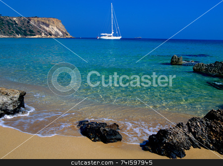 To use this stock image in your creative project, please select the size you need over to the right and click the "Add to Cart" button.
Your downloaded image will come with the Cutcaster watermark removed so don’t worry about the watermark you see on this page. Zante stock photo, Sail boat off the coast of Zante, Zakynthos greece by Paul Phillips