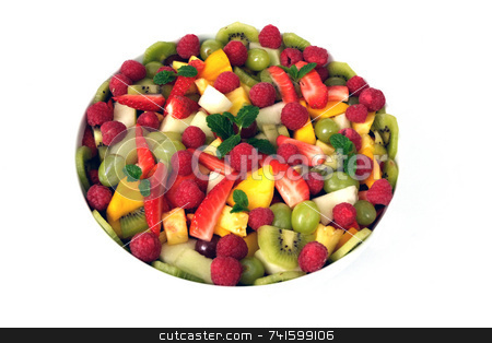 To use this stock image in your creative project, please select the size you need over to the right and click the "Add to Cart" button.
Your downloaded image will come with the Cutcaster watermark removed so don’t worry about the watermark you see on this page. Fruit Salad stock photo, A mixed fruit salad on a plain white background by Paul Phillips