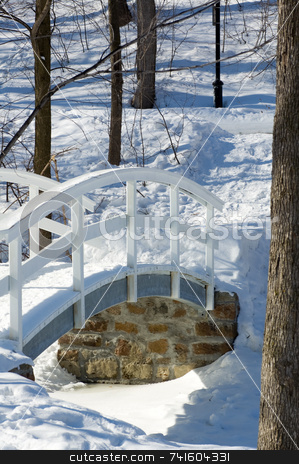 To use this stock image in your creative project, please select the size you need over to the right and click the "Add to Cart" button.
Your downloaded image will come with the Cutcaster watermark removed so don’t worry about the watermark you see on this page. Winter Bridge stock photo, Little bridge crossing a pond covered with snow by Jean Larue-Frechette