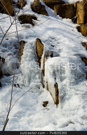 To use this stock image in your creative project, please select the size you need over to the right and click the "Add to Cart" button.
Your downloaded image will come with the Cutcaster watermark removed so don’t worry about the watermark you see on this page. Icicle and snow stock photo, Icicles on a big snow covered rock by Jean Larue-Frechette