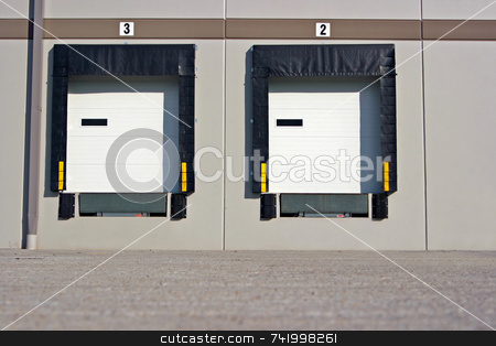 To use this stock image in your creative project, please select the size you need over to the right and click the "Add to Cart" button.
Your downloaded image will come with the Cutcaster watermark removed so don’t worry about the watermark you see on this page. Loading Dock bays stock photo, Loading dock at a warehouse - showing just the doors and no trucks by Mitch Aunger