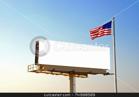 To use this stock image in your creative project, please select the size you need over to the right and click the "Add to Cart" button.
Your downloaded image will come with the Cutcaster watermark removed so don’t worry about the watermark you see on this page. Billboard and American Flag stock photo, A roadside billboard with an American Flag next to it. The sun was behind the billboard and to the left by Mitch Aunger
