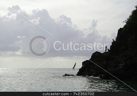 To use this stock image in your creative project, please select the size you need over to the right and click the "Add to Cart" button.
Your downloaded image will come with the Cutcaster watermark removed so don’t worry about the watermark you see on this page. Jumping Off Rock Silhouette stock photo, Jumping off a rock into the ocean, silhouette. by Daniel Wiedemann