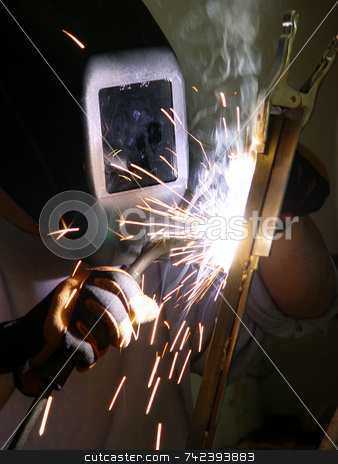 To use this stock image in your creative project, please select the size you need over to the right and click the "Add to Cart" button.
Your downloaded image will come with the Cutcaster watermark removed so don’t worry about the watermark you see on this page. Fabricating stock photo, Welder at work joining metal by Jack Schiffer