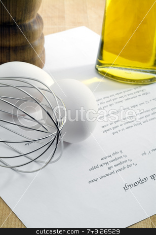 To use this stock image in your creative project, please select the size you need over to the right and click the "Add to Cart" button.
Your downloaded image will come with the Cutcaster watermark removed so don’t worry about the watermark you see on this page. Preparing Ingredients stock photo, A whisk, eggs, olive oil and pepper being gathered to prepare the recipe sitting on a wooden cutting board. by Vince Clements