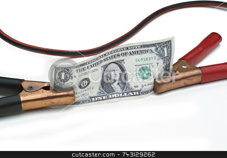 To use this stock image in your creative project, please select the size you need over to the right and click the "Add to Cart" button.
Your downloaded image will come with the Cutcaster watermark removed so don’t worry about the watermark you see on this page. Jump start the economy stock photo, Booster cables attached to a US dollar to depict the concept of jump-starting or boosting the economy or dollar by Vince Clements