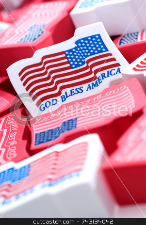 To use this stock image in your creative project, please select the size you need over to the right and click the "Add to Cart" button.
Your downloaded image will come with the Cutcaster watermark removed so don’t worry about the watermark you see on this page. God Bless America stock photo, Closeup of foam American flags by Vince Clements