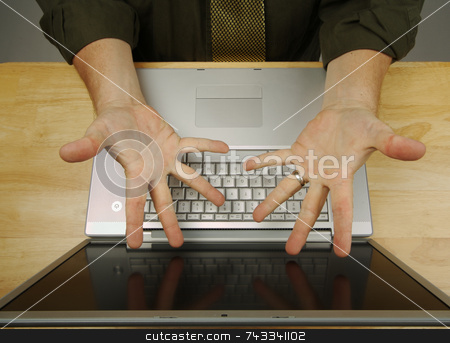 To use this stock image in your creative project, please select the size you need over to the right and click the "Add to Cart" button.
Your downloaded image will come with the Cutcaster watermark removed so don’t worry about the watermark you see on this page. Man Using Laptop stock photo, Businessman shows his frustration while working on his laptop. by Andy Dean