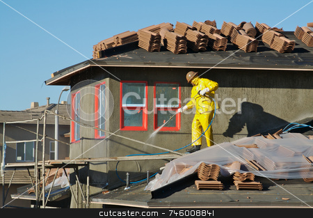 To use this stock image in your creative project, please select the size you need over to the right and click the "Add to Cart" button.
Your downloaded image will come with the Cutcaster watermark removed so don’t worry about the watermark you see on this page. Construction Worker Pressure Washes stock photo, Construction worker pressure washes fresh applied surface of new home exterior. by Andy Dean