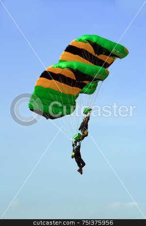 To use this stock image in your creative project, please select the size you need over to the right and click the "Add to Cart" button.
Your downloaded image will come with the Cutcaster watermark removed so don’t worry about the watermark you see on this page. Sky divers 1 stock photo, Two skydivers in cascade formation before final landing by Jonas Marcos San Luis