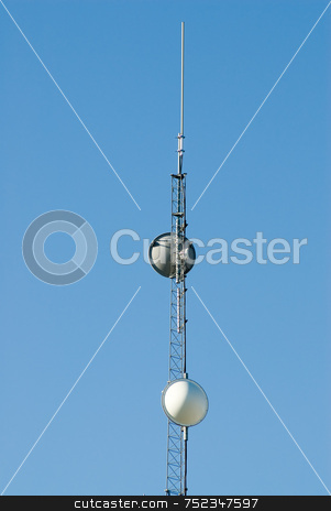 To use this stock image in your creative project, please select the size you need over to the right and click the "Add to Cart" button.
Your downloaded image will come with the Cutcaster watermark removed so don’t worry about the watermark you see on this page. Communications Tower stock photo, A tall tower with satellites in order to receive signals, shot against a blue sky by Richard Nelson