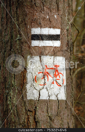 To use this stock image in your creative project, please select the size you need over to the right and click the "Add to Cart" button.
Your downloaded image will come with the Cutcaster watermark removed so don’t worry about the watermark you see on this page. Sing on bike road stock photo, Bike trail sign painted on the tree, europe, poland by Joanna Szycik