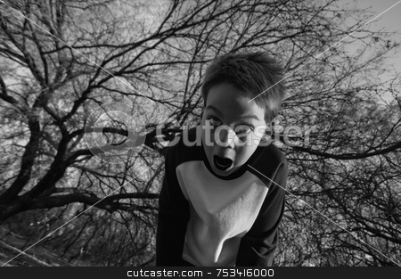 To use this stock image in your creative project, please select the size you need over to the right and click the "Add to Cart" button.
Your downloaded image will come with the Cutcaster watermark removed so don’t worry about the watermark you see on this page. Crazy Boy stock photo, Boy in the forest screams in fear by Scott Griessel