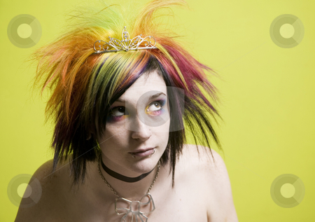 To use this stock image in your creative project, please select the size you need over to the right and click the "Add to Cart" button.
Your downloaded image will come with the Cutcaster watermark removed so don’t worry about the watermark you see on this page. Punk Girl in front of a Green Wall stock photo, Close-up of a colorful young punk girl by Scott Griessel