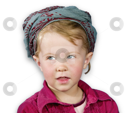 To use this stock image in your creative project, please select the size you need over to the right and click the "Add to Cart" button.
Your downloaded image will come with the Cutcaster watermark removed so don’t worry about the watermark you see on this page. Little girl with a gray scarf stock photo, Little girl isolated on white with a grey scarf in her hair by Scott Griessel