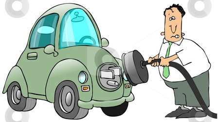 To use this stock image in your creative project, please select the size you need over to the right and click the "Add to Cart" button.
Your downloaded image will come with the Cutcaster watermark removed so don’t worry about the watermark you see on this page. Plugging In An Electric Car stock photo, This illustration depicts a man connecting an electric car with a huge plug on the hood. by Dennis Cox