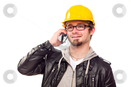 To use this stock image in your creative project, please select the size you need over to the right and click the "Add to Cart" button.
Your downloaded image will come with the Cutcaster watermark removed so don’t worry about the watermark you see on this page. Handsome Young Man in Hard Hat on Phone stock photo, Handsome Young Man in Hard Hat Talking on Cell Phone Isolated on a White Background. by Andy Dean