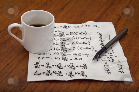 To use this stock image in your creative project, please select the size you need over to the right and click the "Add to Cart" button.
Your downloaded image will come with the Cutcaster watermark removed so don’t worry about the watermark you see on this page. Mathematical equations of physics stock photo, mathematical equations of physics - handwriting on a napkin with espresso coffee cup on table by Marek Uliasz