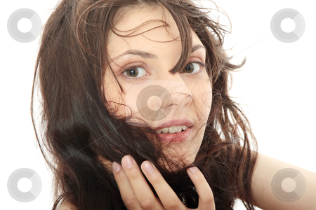 To use this stock image in your creative project, please select the size you need over to the right and click the "Add to Cart" button.
Your downloaded image will come with the Cutcaster watermark removed so don’t worry about the watermark you see on this page. Woman with blown hairs stock photo, Front view of beauty and sexy woman with blown hairs by Piotr_Marcinski