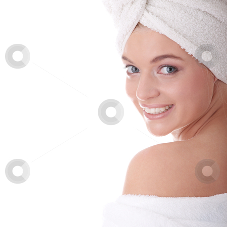 To use this stock image in your creative project, please select the size you need over to the right and click the "Add to Cart" button.
Your downloaded image will come with the Cutcaster watermark removed so don’t worry about the watermark you see on this page. Beautiful young woman stock photo, Portrait of young beautiful woman wearing bathrobe, isolated on white
by Piotr_Marcinski