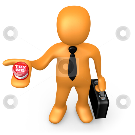 To use this stock image in your creative project, please select the size you need over to the right and click the "Add to Cart" button.
Your downloaded image will come with the Cutcaster watermark removed so don’t worry about the watermark you see on this page. Try Me stock photo, 3d business person with a "try me" button in his hand. by Konstantinos Kokkinis