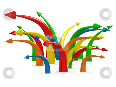 To use this stock image in your creative project, please select the size you need over to the right and click the "Add to Cart" button.
Your downloaded image will come with the Cutcaster watermark removed so don’t worry about the watermark you see on this page. Multicolored Arrows stock photo, Computer generated image - Multicolor Arrows . by Konstantinos Kokkinis