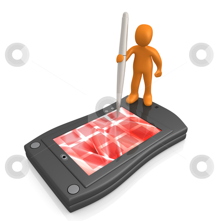 To use this stock image in your creative project, please select the size you need over to the right and click the "Add to Cart" button.
Your downloaded image will come with the Cutcaster watermark removed so don’t worry about the watermark you see on this page. Palmtop stock photo, Computer generated image - Person Using Palmtop. by Konstantinos Kokkinis