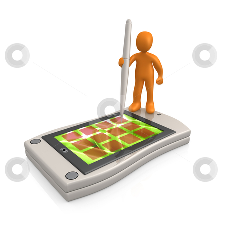 To use this stock image in your creative project, please select the size you need over to the right and click the "Add to Cart" button.
Your downloaded image will come with the Cutcaster watermark removed so don’t worry about the watermark you see on this page. Palmtop stock photo, Computer generated image - Person Using Palmtop by Konstantinos Kokkinis