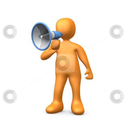 To use this stock image in your creative project, please select the size you need over to the right and click the "Add to Cart" button.
Your downloaded image will come with the Cutcaster watermark removed so don’t worry about the watermark you see on this page. Megaphone stock photo, 3d person talking into a megaphone - bullhorn . by Konstantinos Kokkinis
