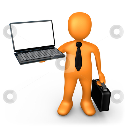 To use this stock image in your creative project, please select the size you need over to the right and click the "Add to Cart" button.
Your downloaded image will come with the Cutcaster watermark removed so don’t worry about the watermark you see on this page. Businessman With Laptop stock photo, Computer Generated Image - Businessman With Laptop . by Konstantinos Kokkinis