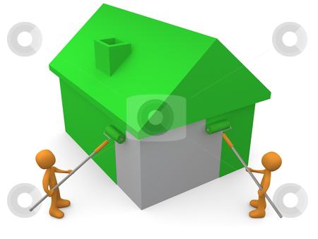 To use this stock image in your creative project, please select the size you need over to the right and click the "Add to Cart" button.
Your downloaded image will come with the Cutcaster watermark removed so don’t worry about the watermark you see on this page. Painting A House stock photo, 3d people painting a house green. by Konstantinos Kokkinis